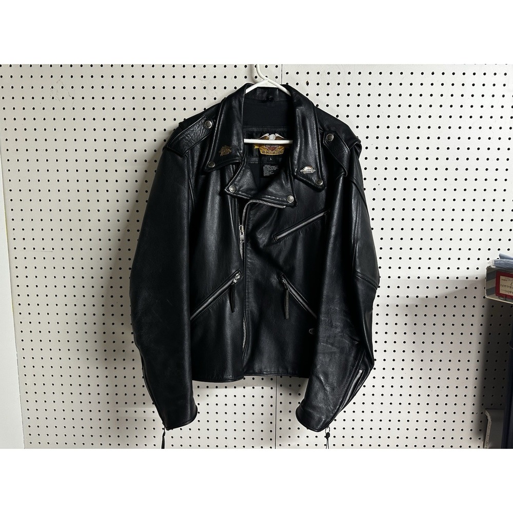 VTG Harley Davidson Screamin Eagle Leather Motorcycle Jacket Mens Large USA Made